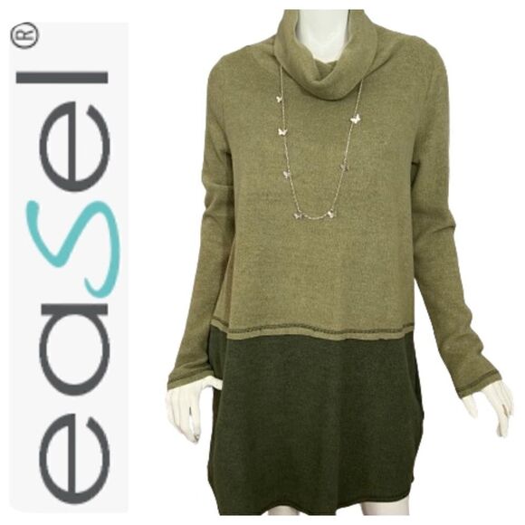 Easel Green Color Block Cowl Neck Sweater Dress -- S - Picture 2 of 10